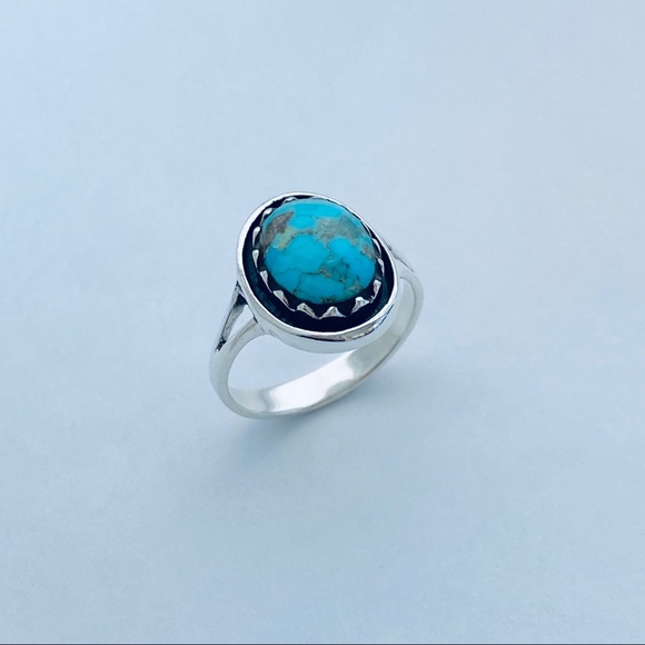 Jewelry - Sterling Silver Round Genuine Turquoise Ring, Stone Ring, Silver Ring, Boho Ring